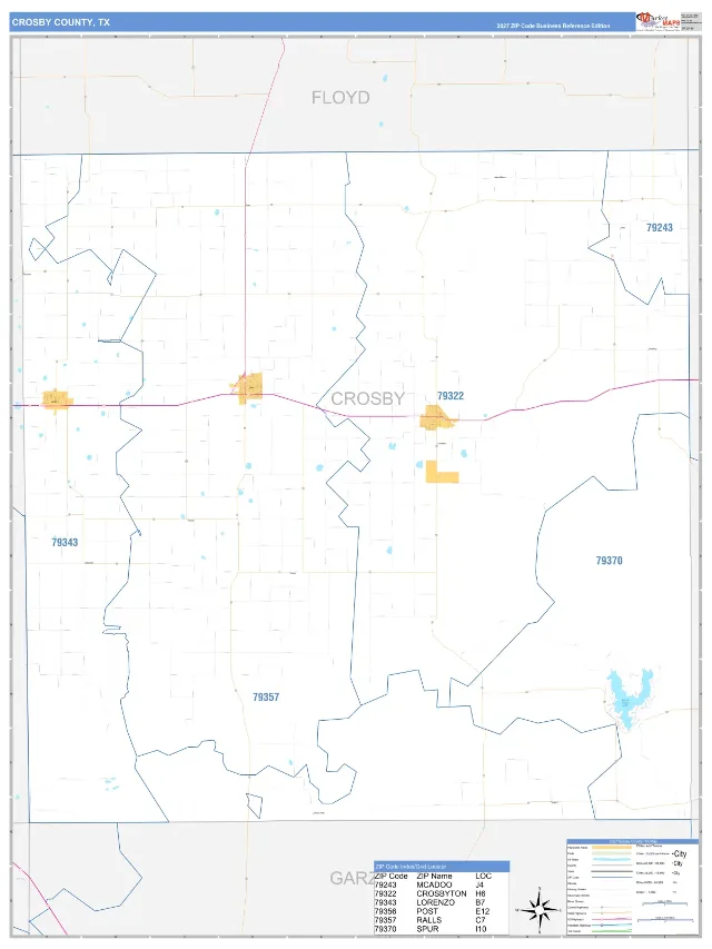Crosby County, TX ZIP Code Wall Map, Business Reference style