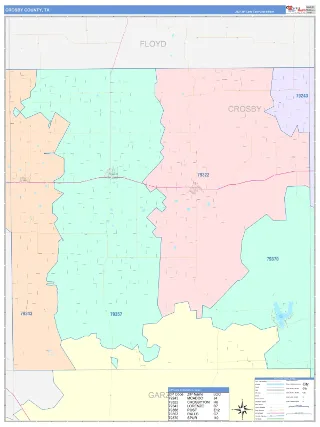 Crosby County, TX ColorCast style ZIP Code wall map