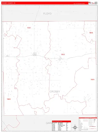 Crosby County, TX RedLine style ZIP Code wall map