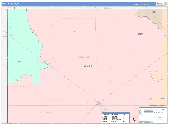 Dallam County, TX ZIP Code Wall Map, ColorCast style