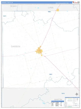 Dawson County, TX Business Reference style ZIP Code wall map