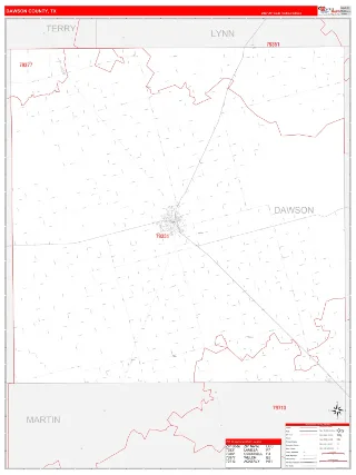 Dawson County, TX RedLine style ZIP Code wall map