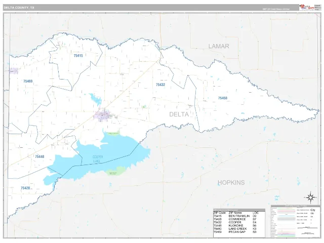 Delta County, TX ZIP Code Wall Map, Classic style