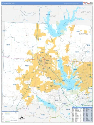 Denton County, TX Business Reference style ZIP Code wall map
