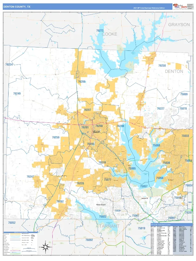 Denton County, TX ZIP Code Wall Map, Business Reference style