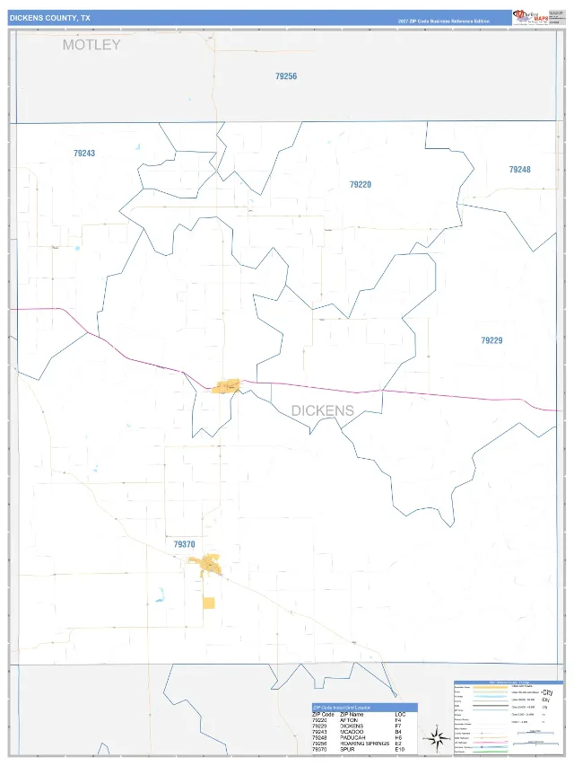 Dickens County, TX ZIP Code Wall Map, Business Reference style