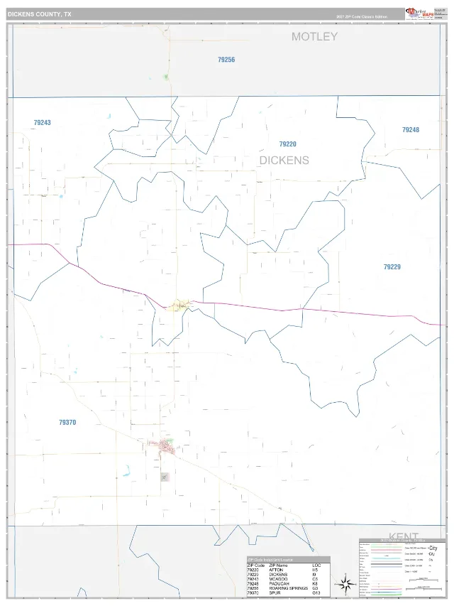 Dickens County, TX ZIP Code Wall Map, Classic style