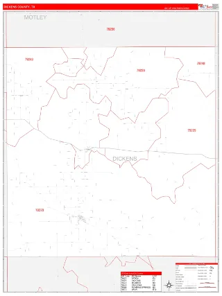 Dickens County, TX RedLine style ZIP Code wall map