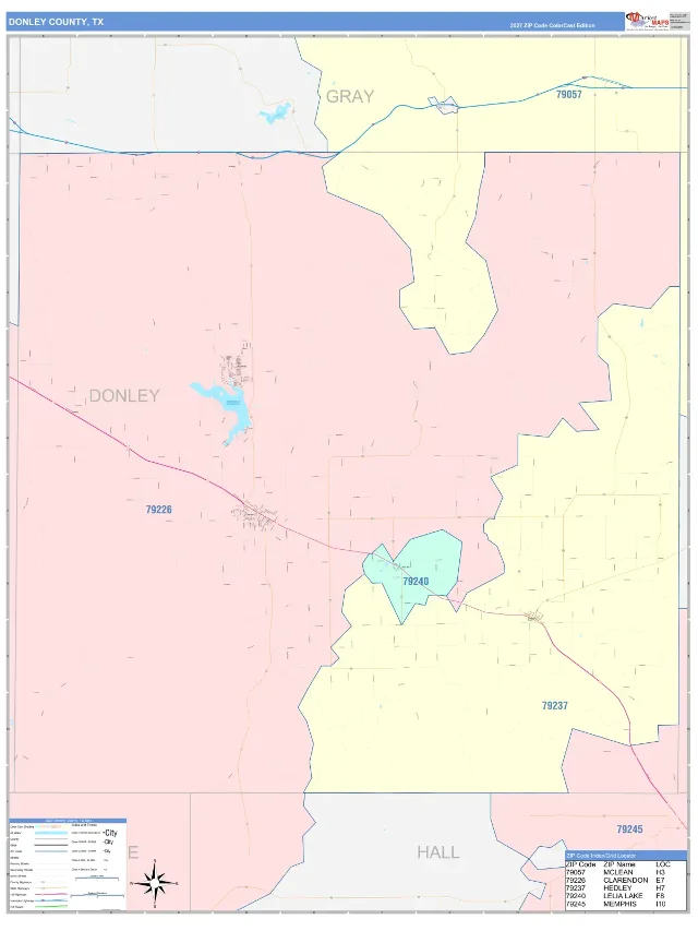 Donley County, TX ZIP Code Wall Map, ColorCast style