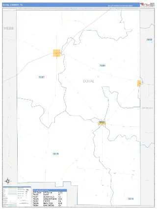Duval County, TX Business Reference style ZIP Code wall map