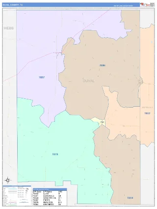 Duval County, TX ColorCast style ZIP Code wall map