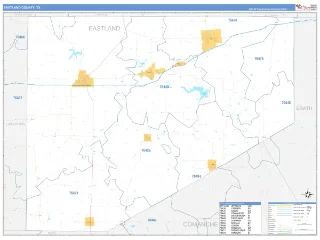Eastland County, TX Business Reference style ZIP Code wall map