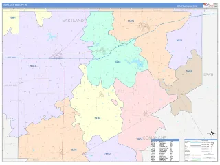 Eastland County, TX ColorCast style ZIP Code wall map