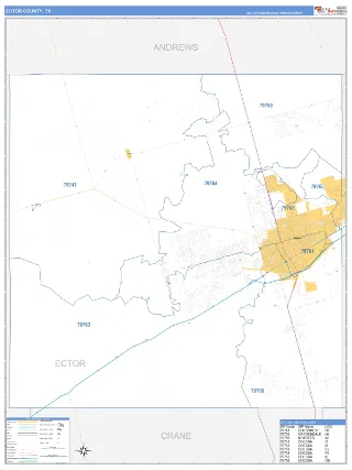 Ector County, TX Business Reference style ZIP Code wall map