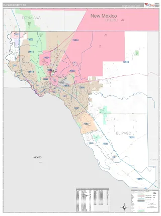 El Paso County, TX Classic style ZIP Code wall map