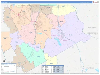 Ellis County, TX ColorCast style ZIP Code wall map