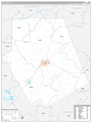 Erath County, TX Classic style ZIP Code wall map