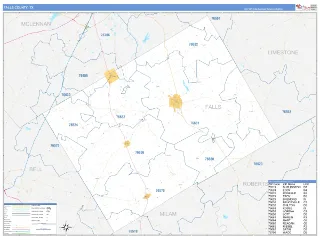 Falls County, TX Business Reference style ZIP Code wall map