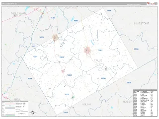Falls County, TX Classic style ZIP Code wall map