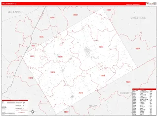 Falls County, TX RedLine style ZIP Code wall map