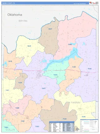 Fannin County, TX ColorCast style ZIP Code wall map