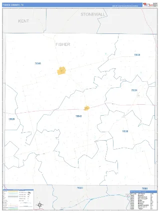Fisher County, TX Business Reference style ZIP Code wall map