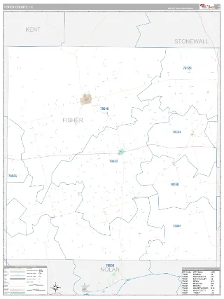 Fisher County, TX Classic style ZIP Code wall map