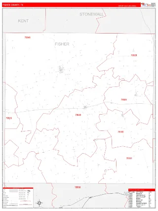Fisher County, TX RedLine style ZIP Code wall map