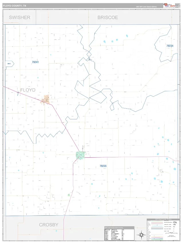 Floyd County, TX ZIP Code Wall Map, Classic style