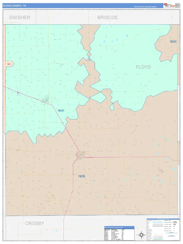 Floyd County, TX ZIP Code Wall Map, ColorCast style