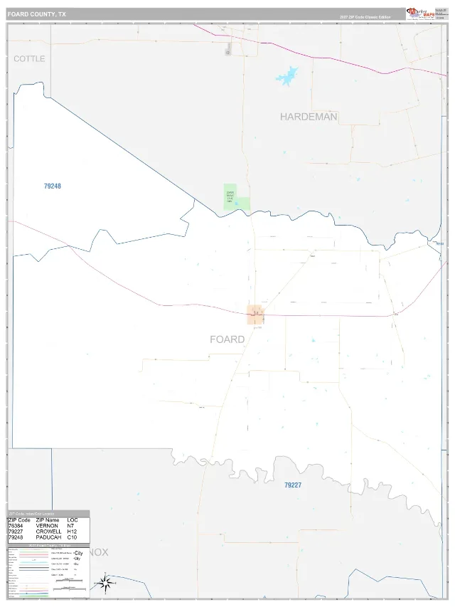 Foard County, TX ZIP Code Wall Map, Classic style