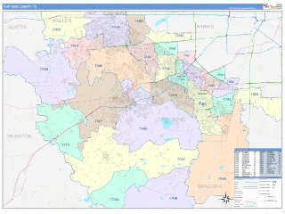 Fort Bend County, TX ColorCast style ZIP Code wall map