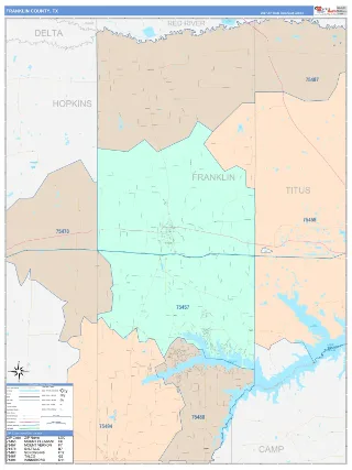 Franklin County, TX ColorCast style ZIP Code wall map