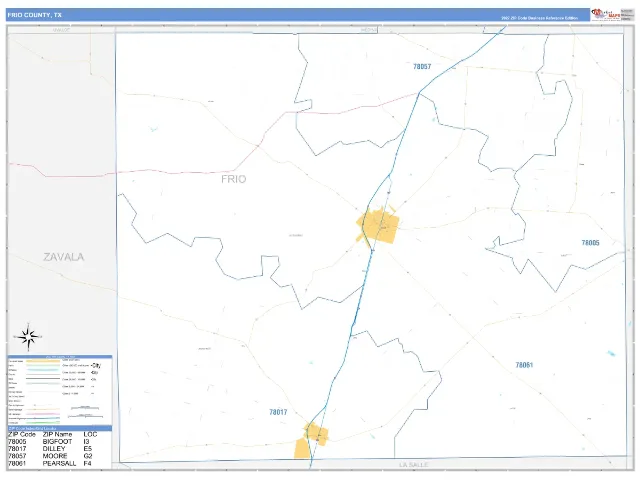 Frio County, TX ZIP Code Wall Map, Business Reference style