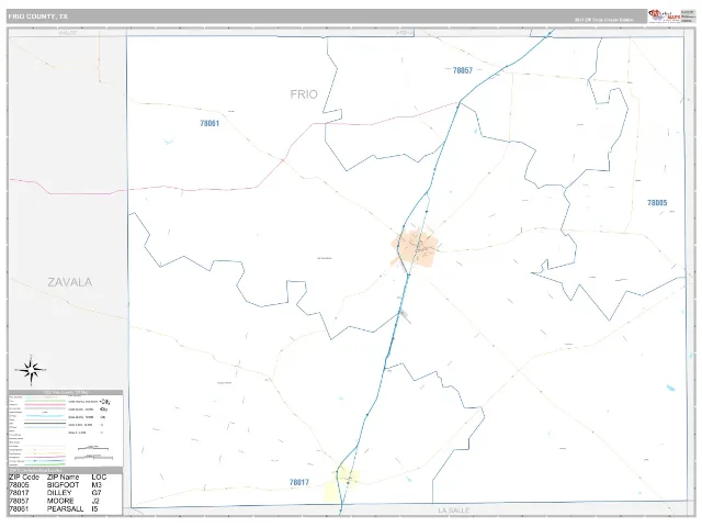 Frio County, TX ZIP Code Wall Map, Classic style