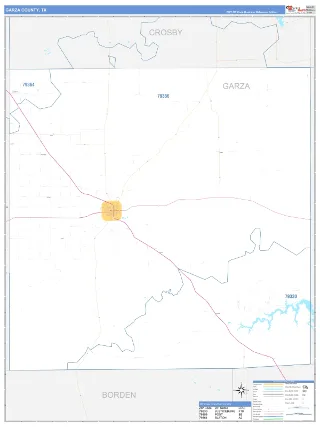 Garza County, TX Business Reference style ZIP Code wall map