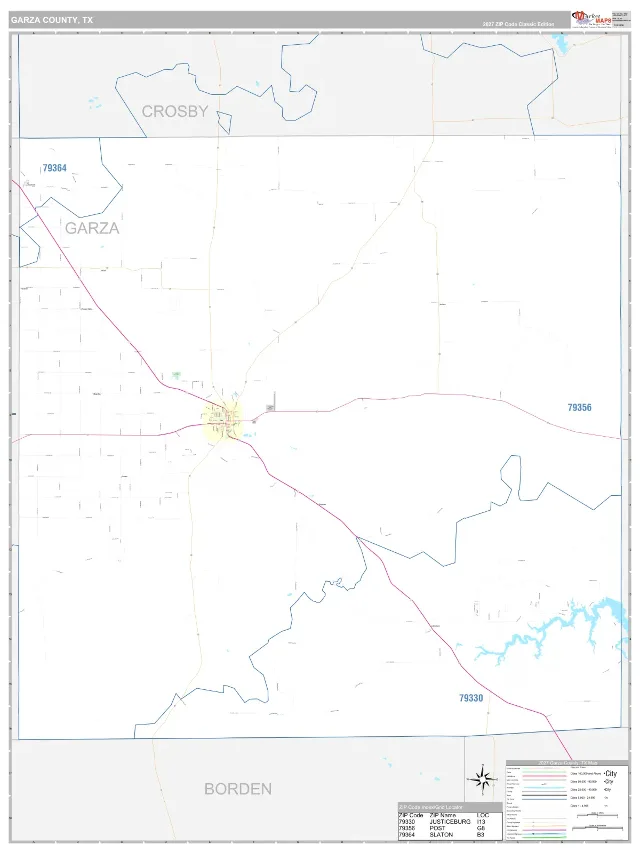 Garza County, TX ZIP Code Wall Map, Classic style