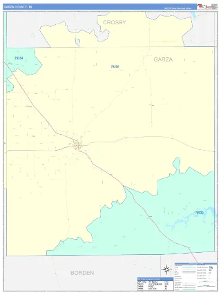 Garza County, TX ColorCast style ZIP Code wall map