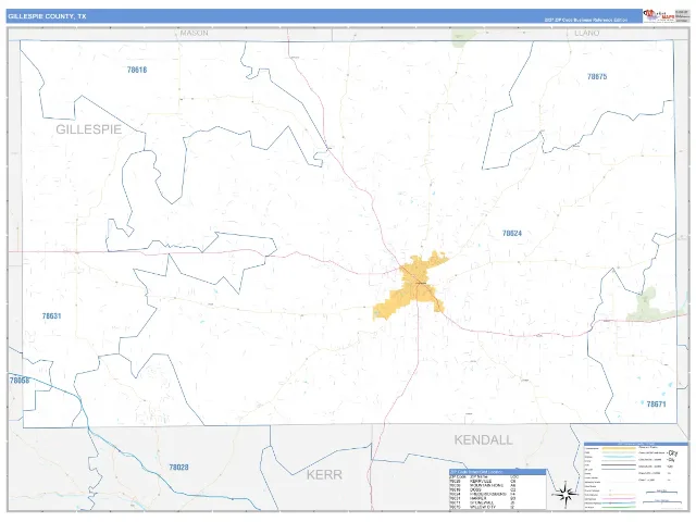 Gillespie County, TX ZIP Code Wall Map, Business Reference style
