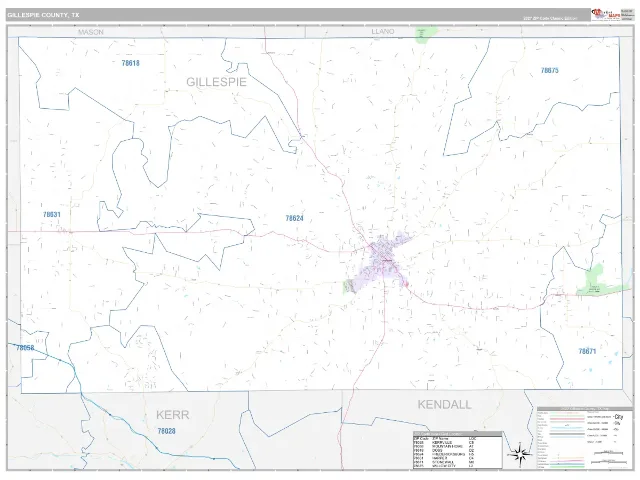 Gillespie County, TX ZIP Code Wall Map, Classic style