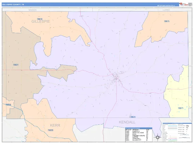 Gillespie County, TX ZIP Code Wall Map, ColorCast style