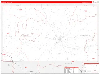 Gillespie County, TX RedLine style ZIP Code wall map