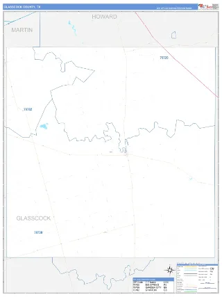 Glasscock County, TX Business Reference style ZIP Code wall map