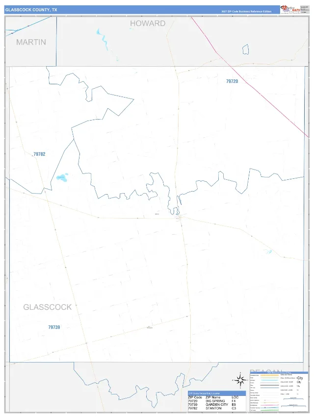 Glasscock County, TX ZIP Code Wall Map, Business Reference style