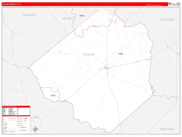 Goliad County, TX ZIP Code Wall Map, RedLine style