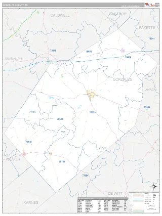 Gonzales County, TX Classic style ZIP Code wall map