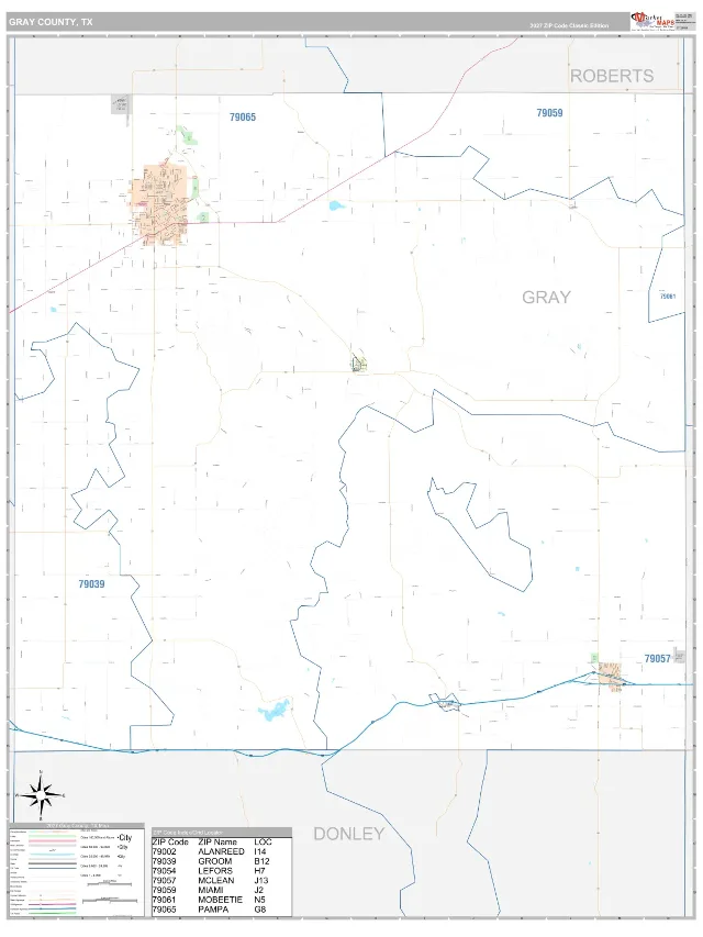 Gray County, TX ZIP Code Wall Map, Classic style