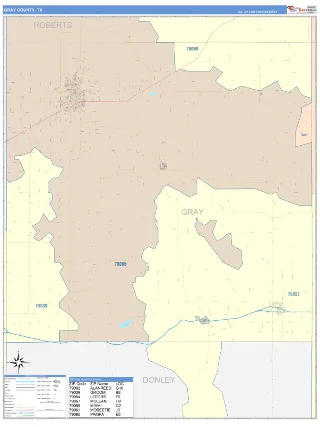 Gray County, TX ColorCast style ZIP Code wall map