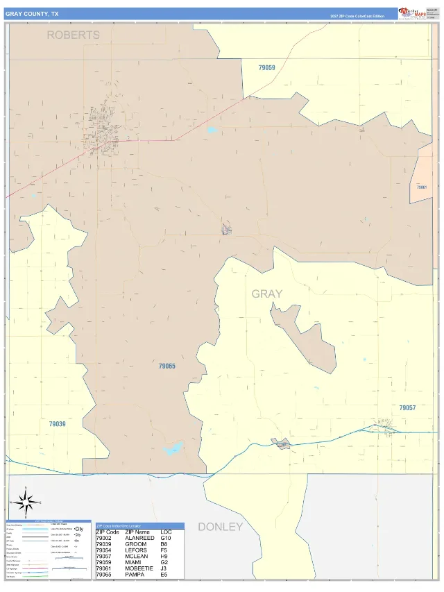 Gray County, TX ZIP Code Wall Map, ColorCast style