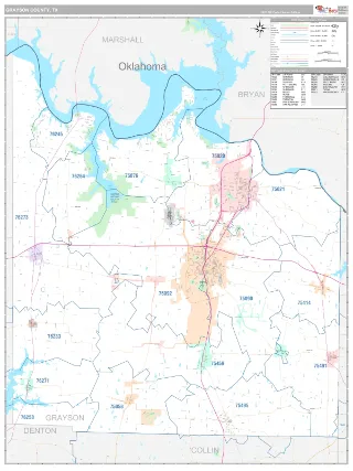 Grayson County, TX Classic style ZIP Code wall map